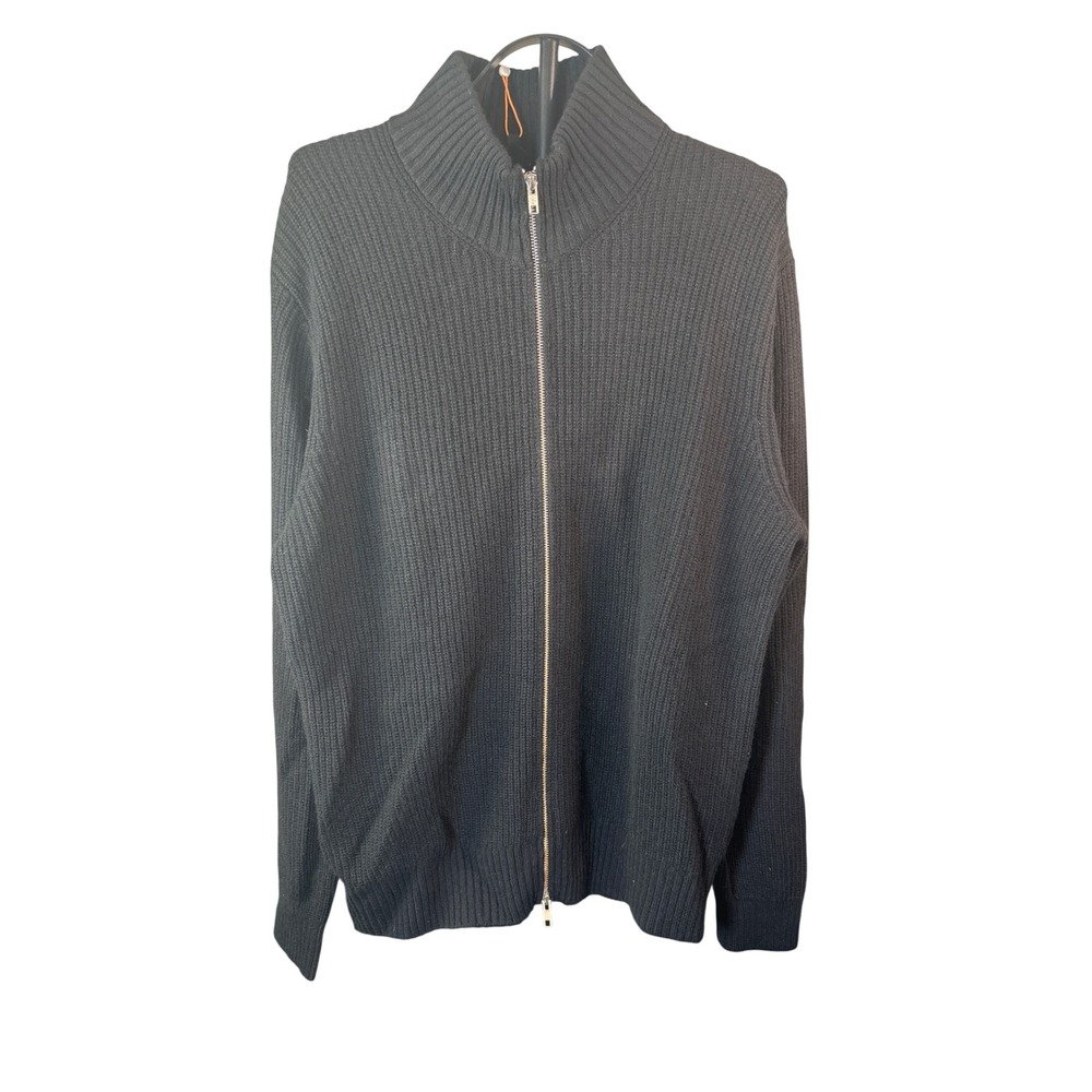 Quince Full Zip Sweater Mens L Black Mongolian Cashmere Fisherman NEW